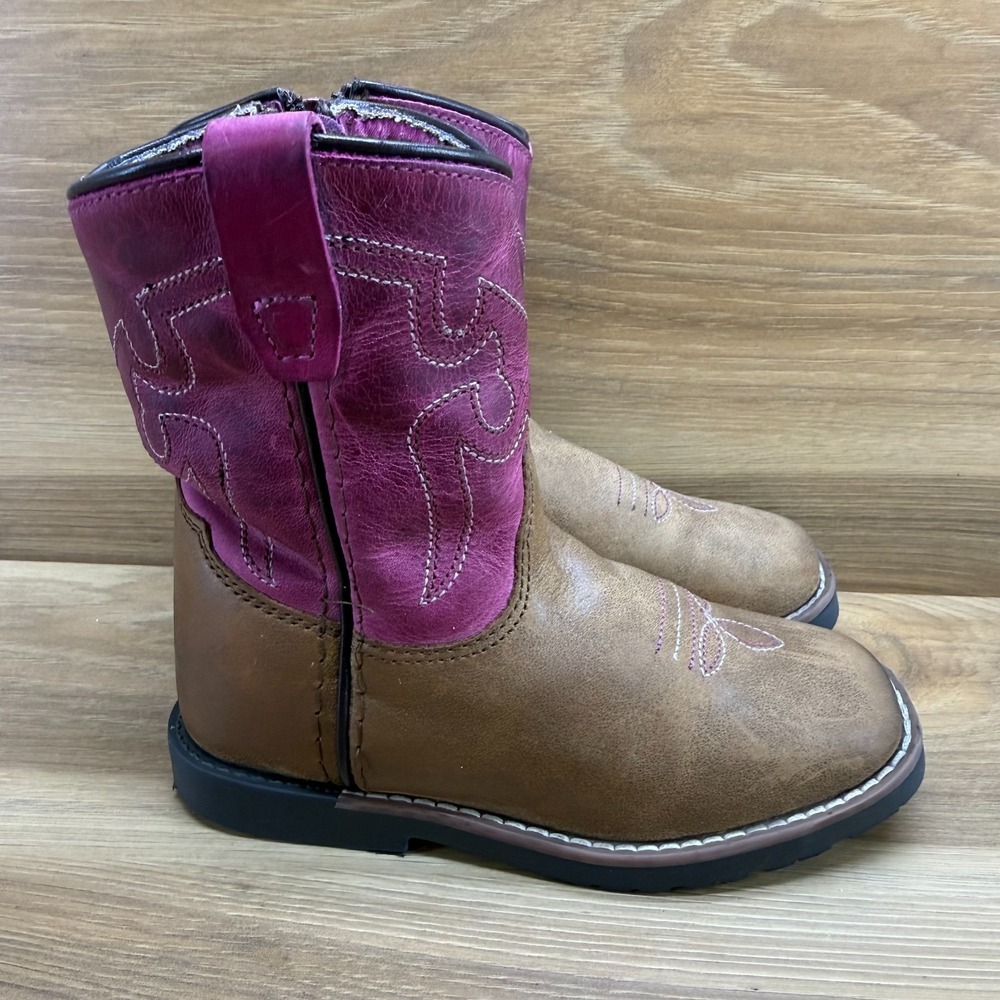 Shyanne Toddler Girls Western Boots 9 Brown Pink Leather Cowgirl Zip Square Toe